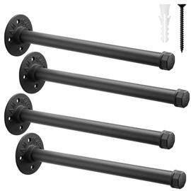 BOSHANGJIA Industrial Pipe Clothing Rack 12 Inch 4 Pack, Closet Rod for Hanging Clothes, Wall Mounted Clothes Rack Heavy Duty Metal Shelving Brackets Vintage Rustic Garment Hanger