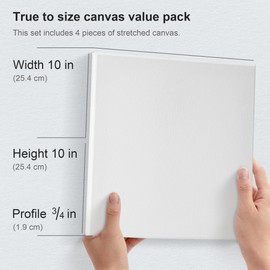 PHOENIX Professional Stretched Watercolor Canvas - 10x10 Inch/4 Pack, 100% Cotton Water Color Canvases for Painting, 8 Oz. / 260g White Blank Medium Texture Canvas for Water Based Paints