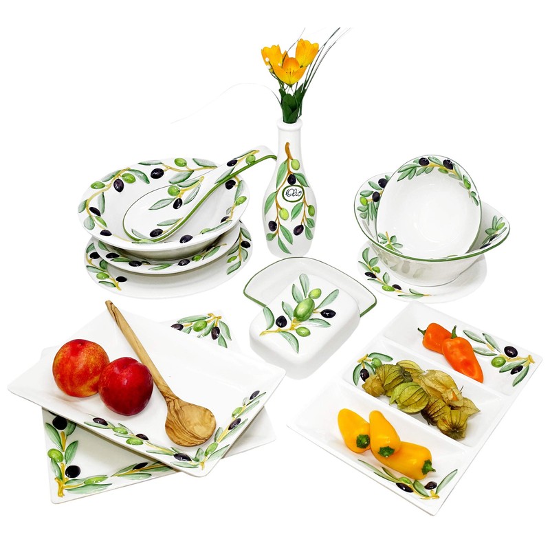 Lashuma Handmade Ceramic Round Serving Bowl Italian Ceramic Olive Design