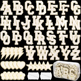 White Chenille Letters Iron on Patches, 72 Pcs Self Adhesive Applique Alphabets 2.2 Inch Sew on Letters Patches Varsity Initial Fabric Stickers Fuzzy Towel Embroidered Patches for Clothing Caps