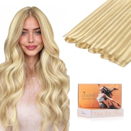 DOORES Genius Weft Hair Extensions Remy Human Hair, 20 Inch Drity Blonde Highlight Golden Blonde 60g, Hand Tied Extensions Human Hair