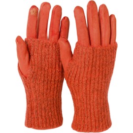 styleBREAKER 09010022 Women's Touchscreen Fabric Gloves with Removable Knitted Cuffs, Warm Finger Gloves, Winter, orange