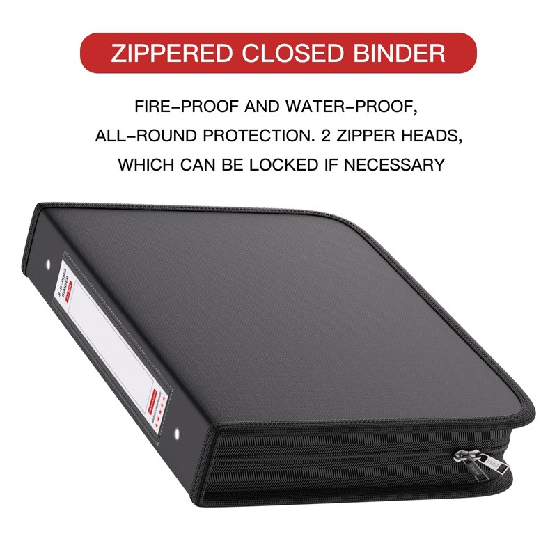ZOOPIP Fireproof 3 Ring Binder with Zipper, 2.5 Inch D