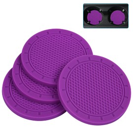 Car Coasters, Wisdompro 4 Pack PVC Car Cup Holder Insert Coaster - Anti Slip Universal Vehicle Interior Accessories Cup Mats for Women(2.75" Diameter, Purple)