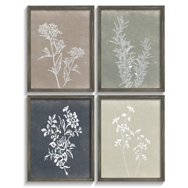 Heiple Framed Wall Art Set of 4 for Boho Home decor Botanical Print Wall Art for Rustic Vintage Farmhouse Wall Decor for Living Room (Grey, 8x10)
