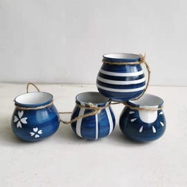 Xihaoer 4-Pot Bright Pastel Ceramic Hanging Flower Planter Set (Blue)