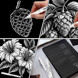 HJZHII 4pcs White Gel Pens, 1mm Highlight Fine Point Pens White Line Drawing Pen Quick Dry Ballpoint Pen for Art Drawing Sketching Writing Artists Black Paper Design Supplies
