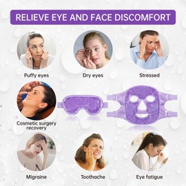 Warm and cold for the face, reduces swelling, eliminates dark circles and reduces dark circles, relieves headaches, brightens the skin (purple face mask + eye mask)