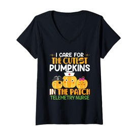 Womens I Care For The Cutest Pumpkins In The Patch Telemetry Nurse V-Neck T-Shirt