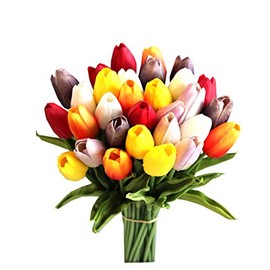 Mandy's 28pcs Multicolor Artificial Latex Tulips for Party Home Wedding Decoration
