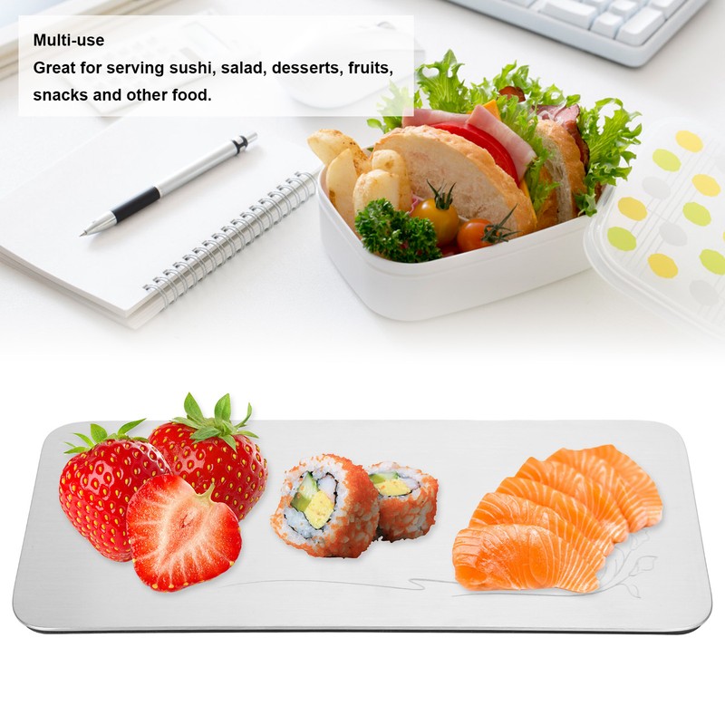 304 Stainless Steel Rectangle Sushi Plate Snacks Fruit Desserts Tray
