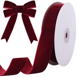 Tsorode 10 Yards Burgundy Velvet Ribbon 1 Inch for Christmas Tree,Dark Red Velvet Christmas Ribbon for Gift Wrapping Crafts Bow Wreath Holiday Decorations (Burgundy)