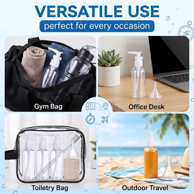 Set di 4 Flaconi da Viaggio 60 ml per Liquidi