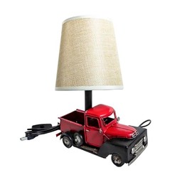 Berfutall-Decorative Rustic Red Vintage Truck USB Table Lamp，Night Light with Burlap Shade, 6.7 x 4.7 x 6.7 inches (B-Red/Black)