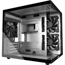 MOROVOL MATX PC Case,270° Panoramic Tempered Glass Panel Gaming PC Case,3 Fans Pre-Installed Micro-ATX Computer Case,USB 3.0,Black(V3)