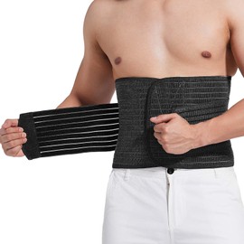 Reian Abdominal Binder for Men – Post-Surgery Support and Core Stability, Adjustable Compression Wrap (Black, Large)