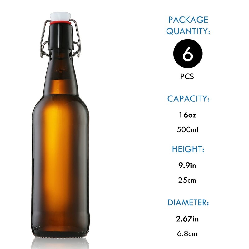 YEBODA 16 oz Amber Glass Beer Bottles for Home Brewing