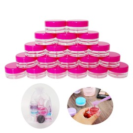 Wopanxye 5 Gram Jar, 5ml Jar, 20pcs BPA Free Cosmetic Sample Empty Container, Plastic, Round Pot Rose Red Screw Lid, Small Tiny 5g Bottle, for Make Up, Eye Shadow, Nails, Powder, Paint, Jewelry