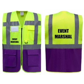 Event Marshal Two Tone Zipped Hi Vis Vest High Visibility Safety Waistcoat Pockets Reflective Bands Event Staff, Event Support, 13 Colour Options Brook Hi Vis (Yellow/Purple, Medium)
