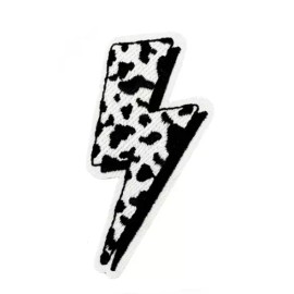 Unbranded LIGHTNING BOLT - BLACK/WHITE COW PRINT - Embroidered Iron/Sew-On Patch