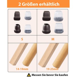 Seaforie Chair Leg Caps, Pack of 24, Square 14-19 mm Chair Leg Protectors with 360° Felt & Adjustable Diameter for Protective Caps, Non-Slip, Washable Gliders for Chairs, Transparent Grey