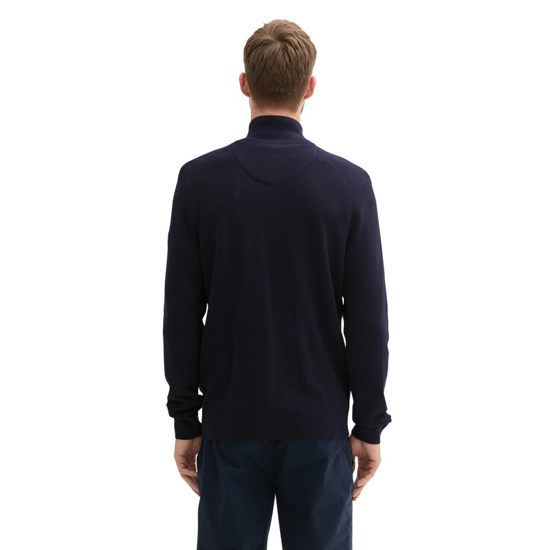 TOM TAILOR Men's Cotton Cardigan, 13160 - Knitted Navy Melange,