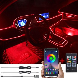 TABEN Car Atmosphere Light Kit Music Sync Multicolor RGB 16 Million Colors 3 Meters Fiber Optic USB Ambient Lighting Kits Sound Active, Wireless RF Remote Control and Bluetooth APP Control DC 12V