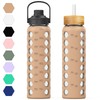MUKOKO 32oz Glass Water Bottles with 2 Lids-Handle Spout Lid&Bamboo