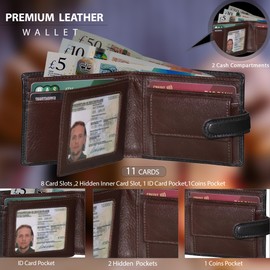 STARHIDE Mens RFID Blocking Genuine VT Leather Credit Cards Coins Holder Wallet 835 (Black Brown)