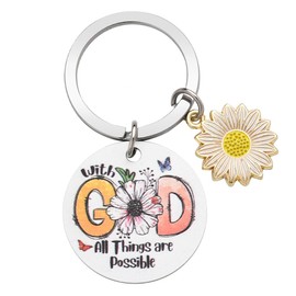Faith Based Gifts for Women Family Friends Coworkers Inspirational Christian Keychain for Women Girls Motivational Religious Gifts for Women Girls With God All Things Are Possible Keychain Engraved