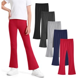 BOOPH 5 Pack Girls Flare Leggings High Waist Bell Bottom Pants Kids Cotton Casual Clothes for Teen Girl 11-12Y Black/Navy/Gray/Dark Gray/Red