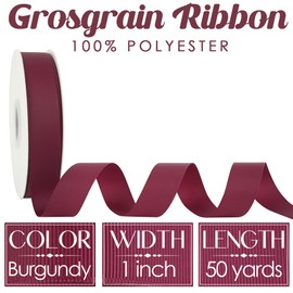 MEEDEE Burgundy Grosgrain Ribbon - 1 Inch, 50 Yards Per Roll, Thick & Thin, for Hair Bows, Crafts & Sewing
