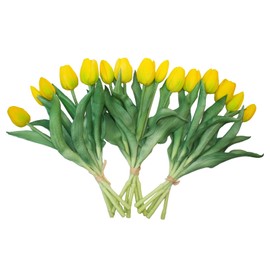 15pcs Artificial Tulips Flowers, Fake Tulips Real Touch, Faux Latex Tulips Bouquets, for Party Wedding Home Room Decoration (Yellow)