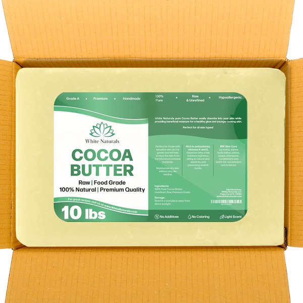 Bulk Organic Cocoa Butter 10 lb, 100% Natural, Unrefined, Pure, Raw, Moisturize for Dry and Oily Skin, Reduce Stretch Marks, Excellent For Cooking & DIY Recipes