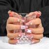 Sethexy Long Coffin Pink False Nails Handmade Rhinestone Glitter Luxury