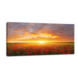 Sunset Canvas Large Wall Art for Living Room Poppy Flower Field Framed Prints Pictures Natural Landscape Painting Artwork Office Home Decor for Bedroom Dining 60"x30"