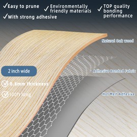 ZYJT Oak Edge Banding, 2 inch x 100ft roll of Veneer White Edge Banding Pre-glued Flexible, Real Wood Tape for Cabinet Repair and Furniture Restoration