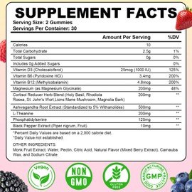 Cortisol Supplements for Women & Men, 13 in 1 Cortisol Detox, Cortisol Manager Reducer with Ashwagandha, Magnesium, L-Theanine, Cortisol Balance Gummies-Hormone Balance, Focus, Calm, zzZ, 60 Cts