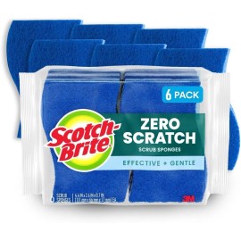 Scotch-Brite Zero Scratch Kitchen Scrub Sponges, 6-pack Dishes Bath Non-Scratch