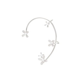 Akeoqi Zircon Clover Ear Cuff Earrings No Piercing Ear Clip Wrap Crawler Climber Earrings Inlaid Rhinestone Ear Clip Wrap Around Earrings for Women Silver Tone