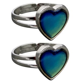 Holibanna 2Pcs Stainless Steel Changing Color Mood Ring Adjustable Open Finger Ring Color Changing Heart Mood Emotion Feeling Ring