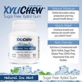 Xylichew 100% Xylitol Chewing Gum - Non GMO, Non Aspartame, Gluten Free, and Sugar Free Gum - Natural Oral Care, Relieves Bad Breath and Dry Mouth - Ice Mint, 144 Count
