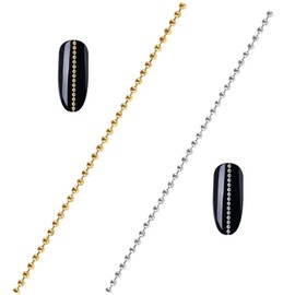 XuJJunB Nail Ultra Fine Chain Accessories, 0.03 inches (0.8 mm), Nail Decoration, Bead Chain, Ultra Fine, Cutable, Stud Parts, Nail Art, Stylish, DIY (Gold, Silver)