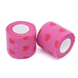 GSHLLO 6 Rolls Heart Shaped Wrap Bandage Non Woven Adhesive Bandage Breathable Sports Tape Elastic Athletic Tape Waterproof Bandage Wrap Small Cohesive Bandage Tape Pink