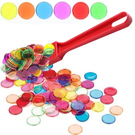 Bingo Chips Set-Magnetic Wand & 100 Counting Chips-6 Colors Transparent Plastic Markers for Family School Learning Game Zoom Bingo and Pokeno Nights