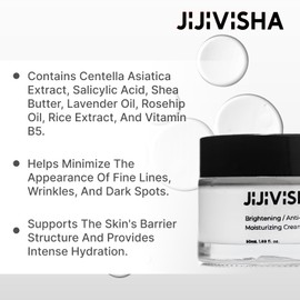 Jijivisha Brightening Anti-Ageing Moisturising Cream, Skin Renewal Formula, Reduces Redness, Dandruff and Dryness, Suitable for Face and Décolleté, 50 ml