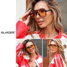 GLARDEFE Oversized Aviator Sunglasses for Women Men - Retro 70s Square Shades Sun Glasses(Leopard/Gradient Blue Lens)