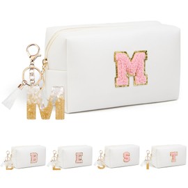 AIBFRID Birthday Gifts for Women Her,Travel Cute Makeup Bag,Large Capacity Cosmetic Bags for Women Makeup Pouch PU Leather Waterproof Cosmetic Bag (M, White)