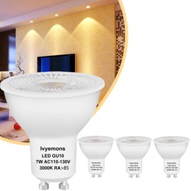 Ivyemons GU10 LED Dimmable Bulb 3000K Warm White Flicker-Free, GU10 Bulb LED 7W 500LM High Output, Equivalent Troditional GU10 50W with GU10 Base, MR16 GU10 LED Bulb for Recessed Track Lighting