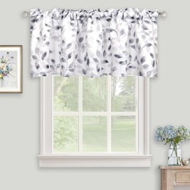 Inselnwald Watercolor Leaves Print Valance for Windows, Grey and White Floral Printed Short Curtains Valances Rod Pocket for Kitchen Bathroom Cafe Living Room 52 x 18 Inches, Gray
